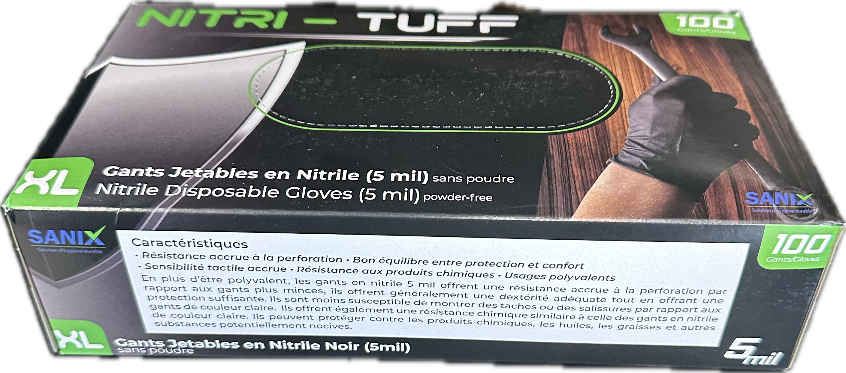 Image of product : Gants en nitrile noir - Nitri-Tuff - Extra-Large - 5.0 MIL - 100/boite